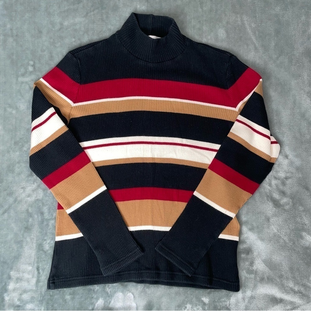 Vintage Casual Corner Annex Petite Striped Mock Neck Ribbed Sweater Size M